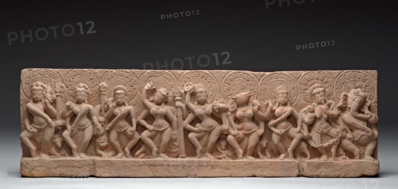 The Seven Mother Goddesses (Matrikas) Flanked by Shiva-Virabhadra and Ganesha..., 9th century. Creator: Unknown.