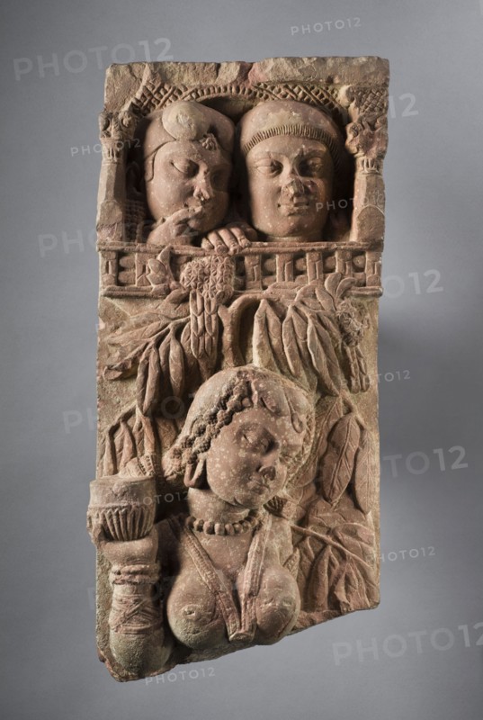 Railing Pillar with Woman and Onlookers, c.50-25 B.C.. Creator: Unknown.