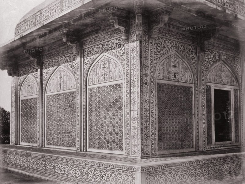 Agra, Marble Screen round Mausolem of Etmad Dowlat, Late 1860s. Creator: Samuel Bourne.