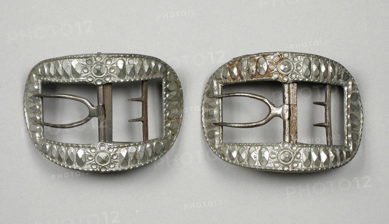 Pair of man's cut steel shoe buckles, United States, 1780s. Creator: Unknown.