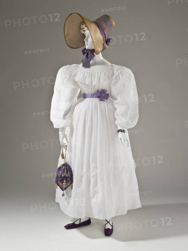 Woman's dress, Europe, white cotton plain weave (muslin) with cutwork and cotton embroidery, c.1830. Creator: Unknown.