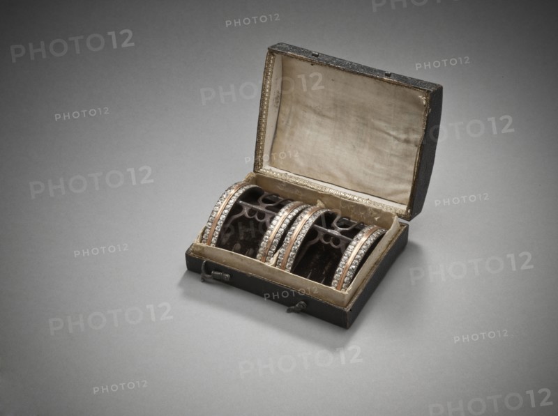 Pair of man's shoe buckles with case, c.1785, c.1785. Creator: Unknown.