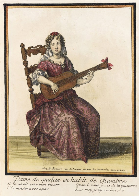 Recueil des modes de la cour de France, 'Dame de Qualité en Habit de Chambre', Bound 1703-1704;. Creator: Henri Bonnart.