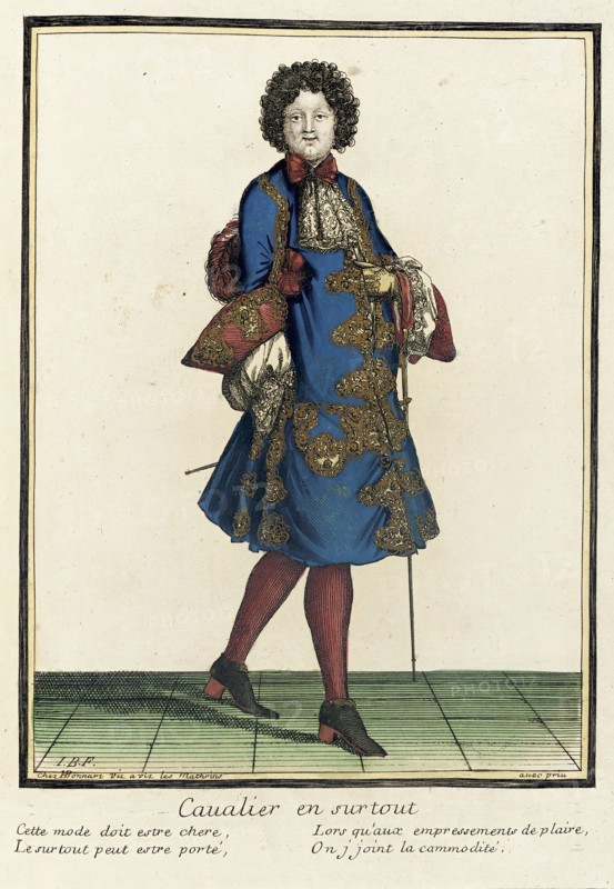 Recueil des modes de la cour de France, 'Cavalier en Surtout', Bound 1703-1704. Creator: Henri Bonnart.