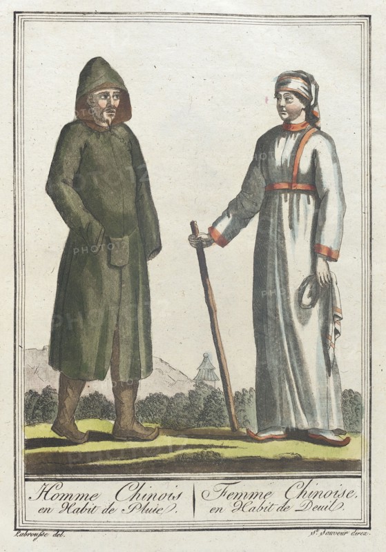 Costumes de Différents Pays, 'Homme Chinois en Habit de Pluie. Femme Chinoise, en Habit..., c1797. Creators: Jacques Grasset de Saint-Sauveur, LF Labrousse.