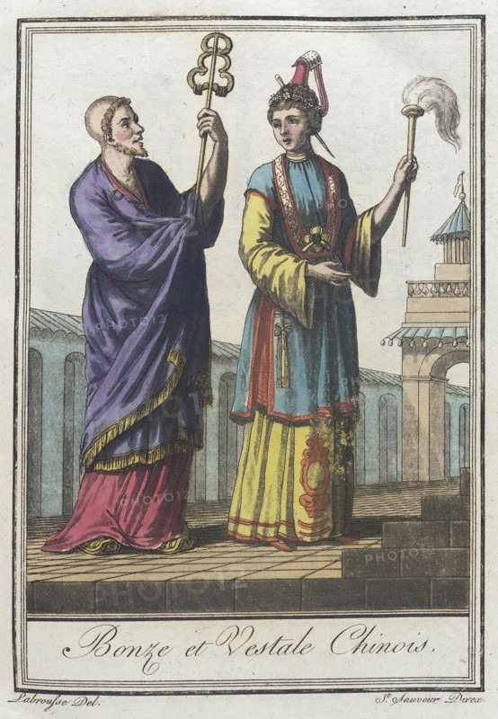 Costumes de Différents Pays, 'Bonze et Vestale Chinois', c1797. Creators: Jacques Grasset de Saint-Sauveur, LF Labrousse.