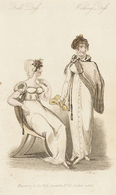 Fashion Plate (Ball Dress - Walking Dress), 1808. Creator: John Bell.