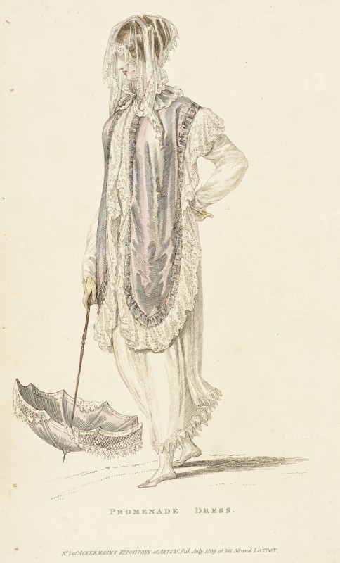 Fashion Plate (Promenade Dress), 1809. Creator: Rudolph Ackermann.