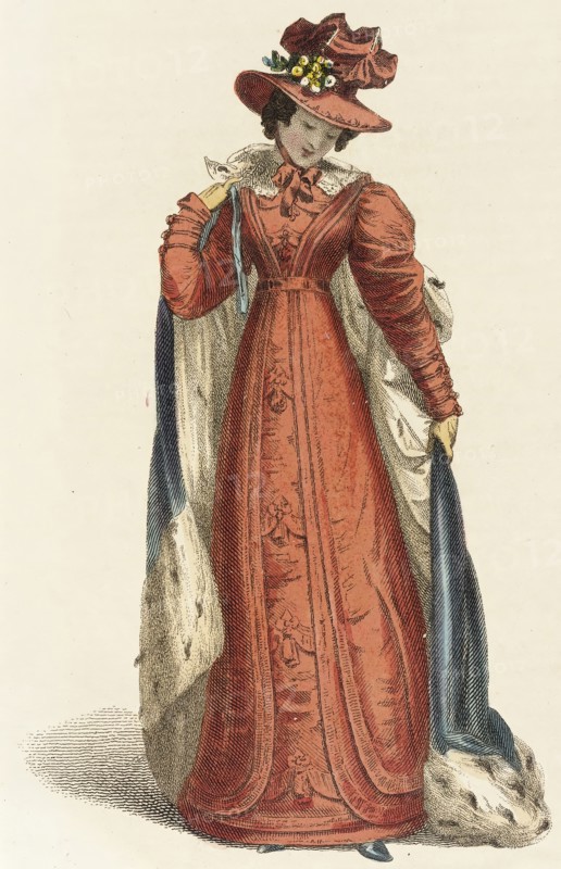 Fashion Plate (Promenade Dress), 1825. Creator: Rudolph Ackermann.