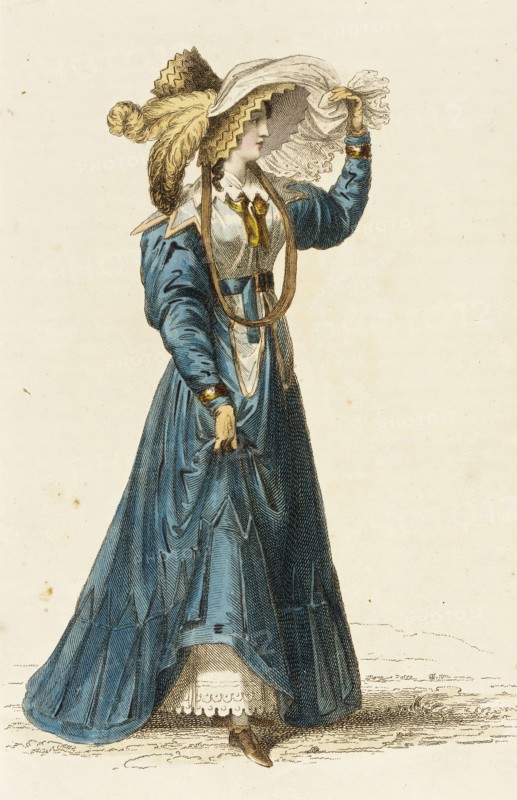 Fashion Plate (Promenade Dress), 1827. Creator: Rudolph Ackermann.