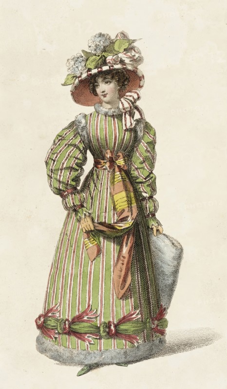 Fashion Plate (Promenade Dress), 1827. Creator: Rudolph Ackermann.