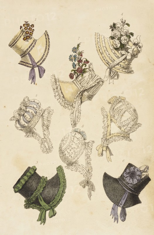Fashion Plate (Parisian Head Dresses), 1817. Creator: Rudolph Ackermann.