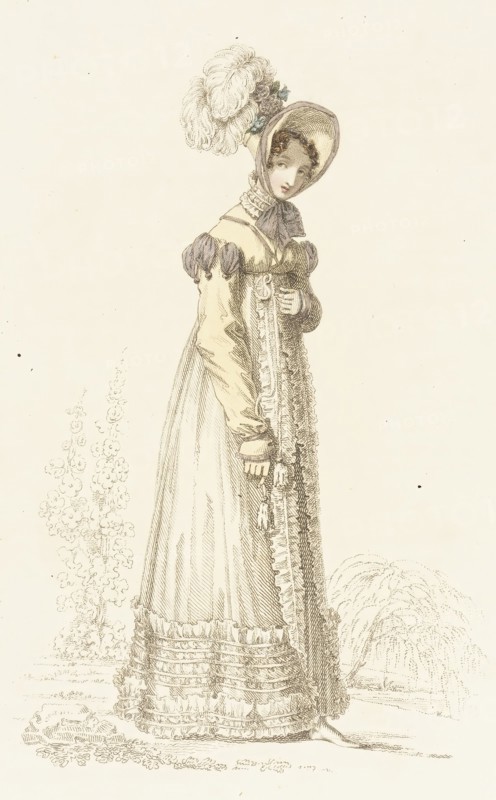 Fashion Plate (Walking Dress), 1818. Creator: Rudolph Ackermann.