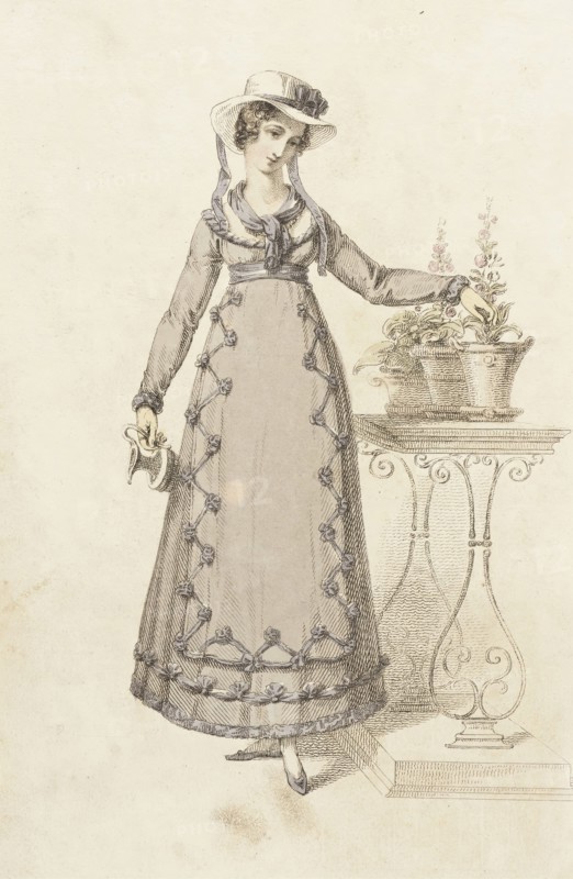 Fashion Plate (Cottage Dress), 1820. Creator: Rudolph Ackermann.