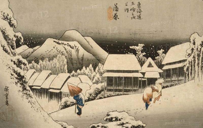 Evening Snow at Kambara, between circa 1833 and circa 1834. Creator: Ando Hiroshige.