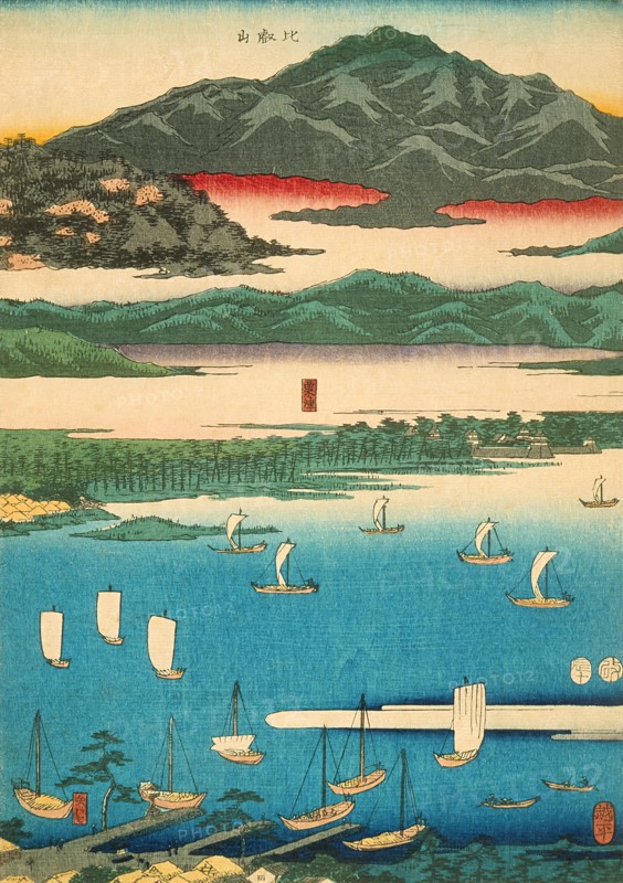 Eight Views of Omi: Miidera, Ishiyama, Seta (image 1 of 3), 1856. Creator: Ando Hiroshige.