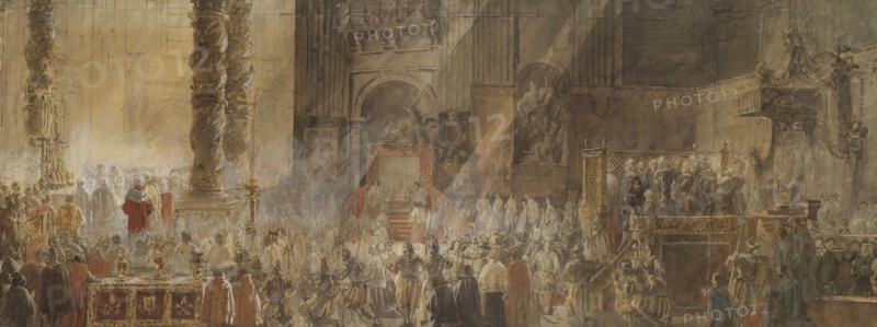 Gustavus III Attending Christmas Mass in 1783, in St Peter's, Rome. Creator: Louis Jean Desprez.