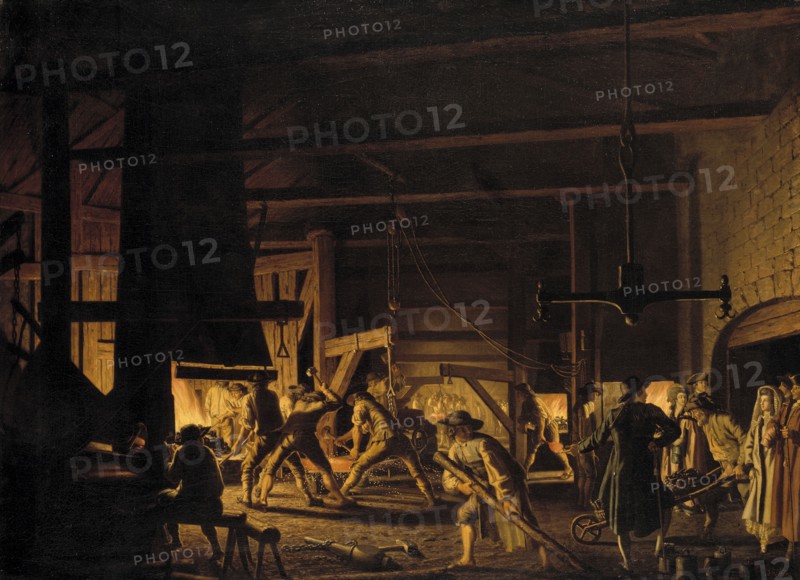In the Anchor-Forge at Söderfors. The Smiths Hard at Work. Creator: Per Hillestrom.