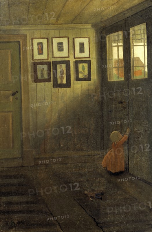 The Girl at the Door. Interior of the Artist's home, Älvängen, 1908. Creator: Ivar Arosenius.