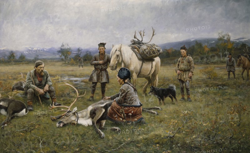 Sami Collecting Reindeer which have Been Shot, 1892. Creator: Johan Tiren.