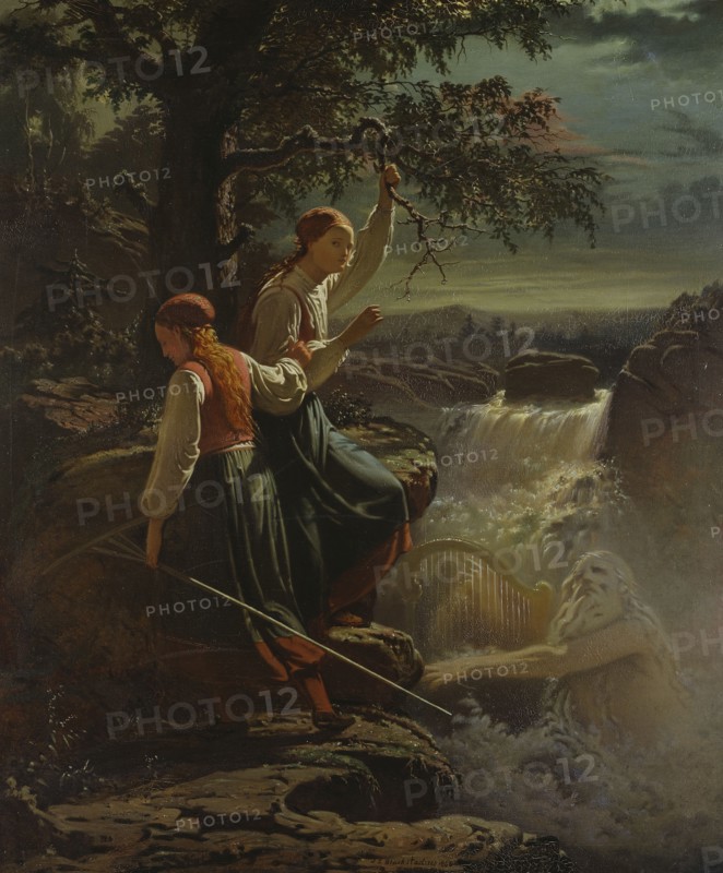 Two Peasant Girls Listening to the Playing of the Water-Sprite, 1860. Creator: Johan Zacharias Blackstadius.