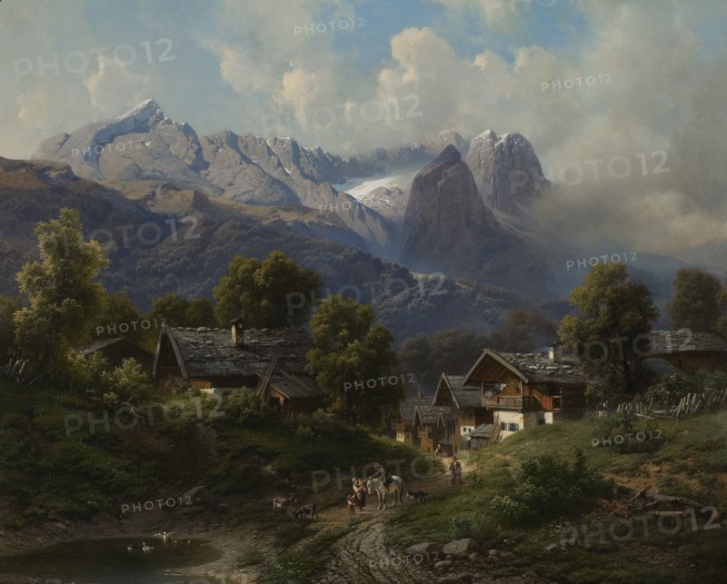 Partenkirchen in Bavaria at Sunrise, 1860. Creator: Karl Millner.