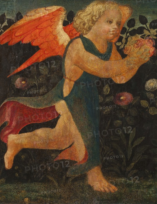 Putto in front of a Hedge of Roses. Creator: Unknown.