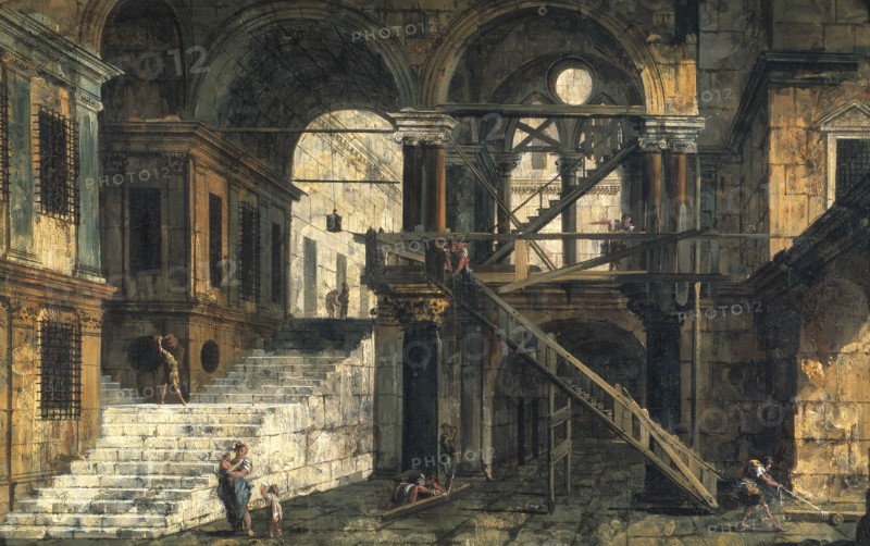Stairwell in a Renaissance House, mid-18th century. Creator: Michele Marieschi.