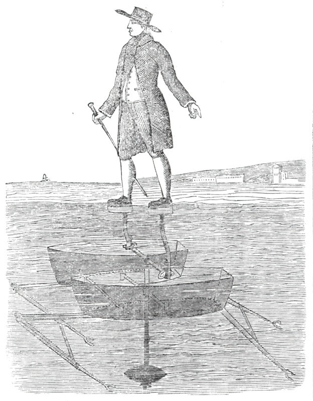Sabots elastiques, an apparatus for walking on water, 1860. Creator: Unknown.