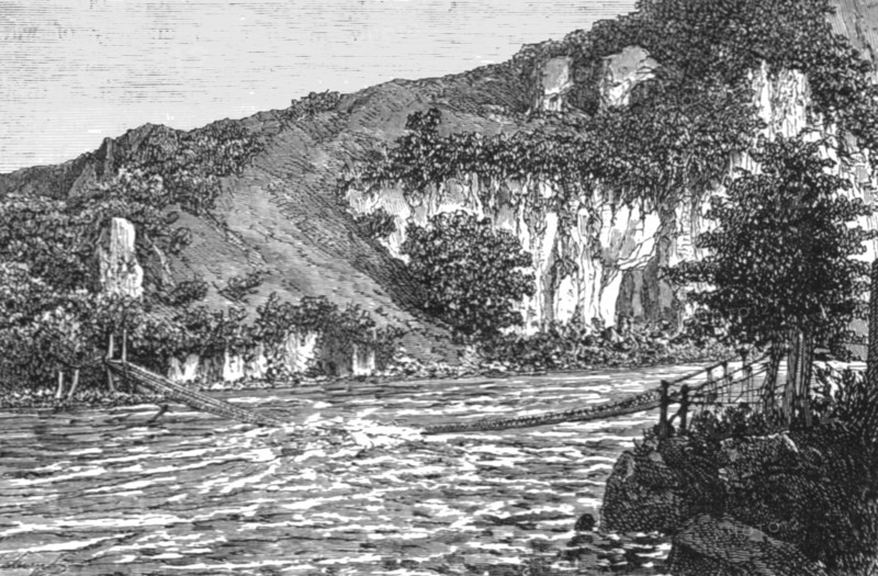 'Bridge in Ghurwal; Black Bear Shooting in the Himalayas', 1875. Creator: Unknown.