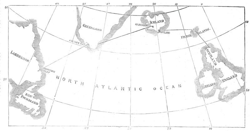 Proposed route of the North Atlantic Telegraph, 1860. Creator: Unknown.