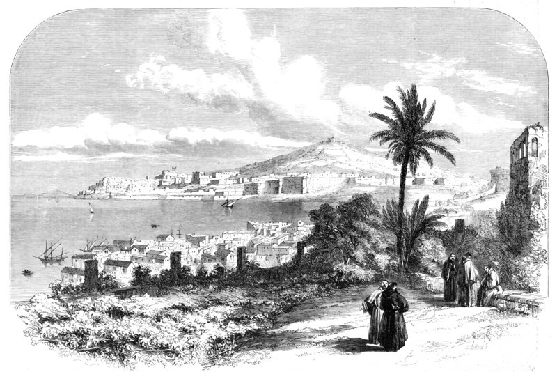The Town and Castle of Gaeta - from a drawing by S. Read, 1860. Creator: Unknown.