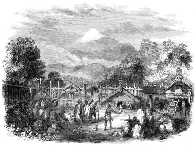 Pah, or fortified village, of the natives in the province of New Plymouth..., 1860. Creator: Unknown.