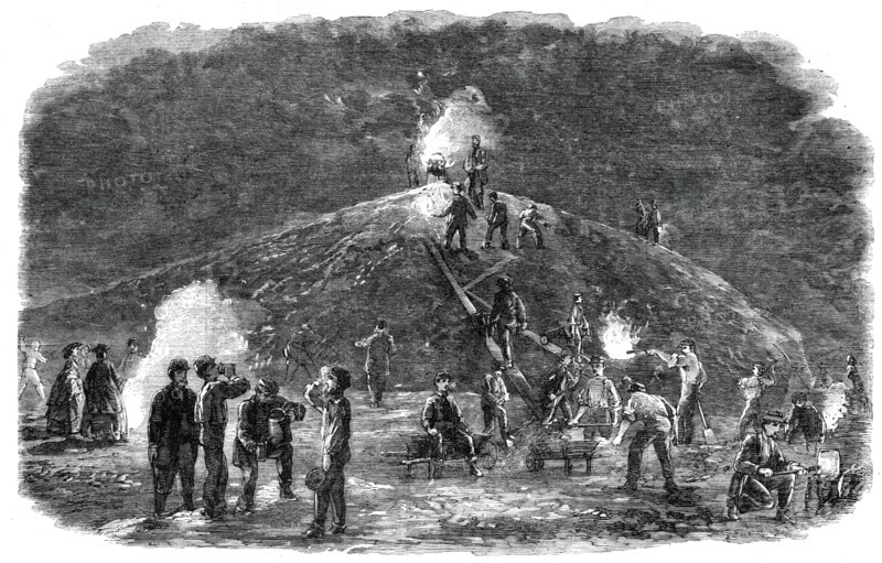 The Deptford Rifle Corps (34th Kent) forming earthworks for their shooting-ground by torchlight,1860 Creator: Unknown.