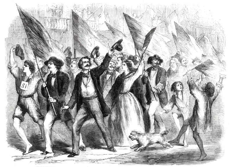 Neapolitans proceeding to record their votes for annexation..., 1860. Creator: Unknown.