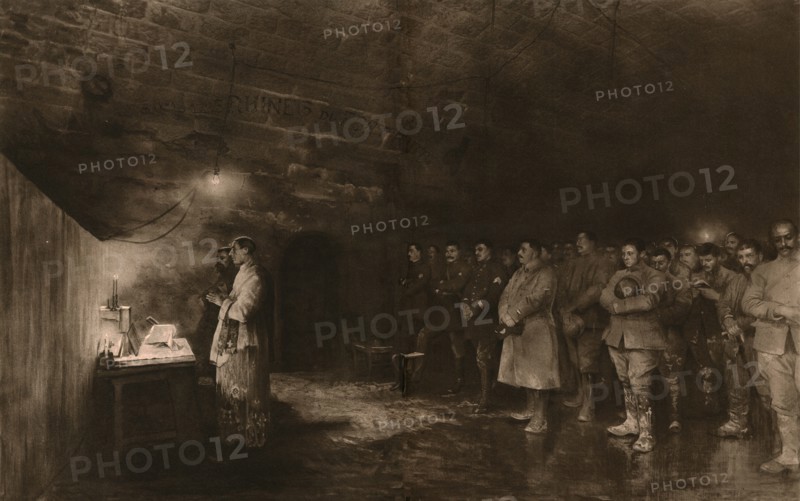 'Noel, au fort de Douaumont; La messe de minuit du 25 decembre 1916, dans une casemate du fort', 191 Creator: Unknown.