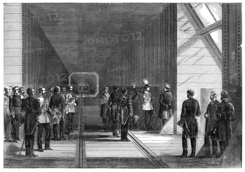 The Prince of Wales closing the last rivet of the Victoria Tubular Bridge over the St. Lawrence...,  Creator: Unknown.