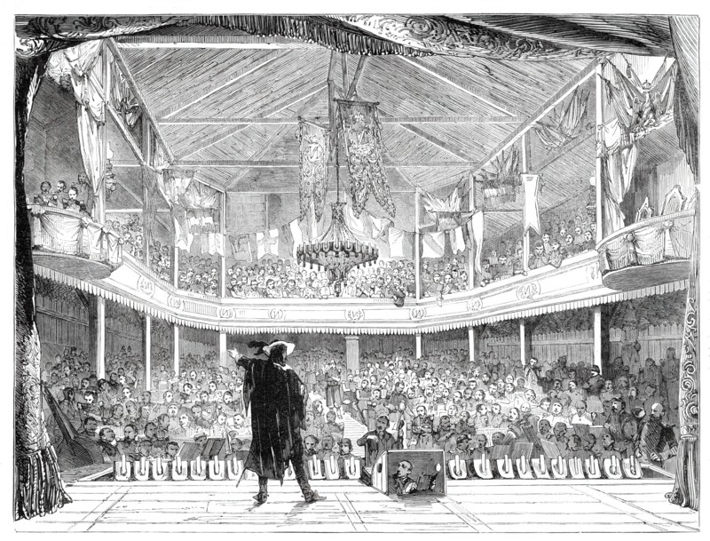 Interior of the Soldiers' Theatre at Mourmelon-le-Grand, Chalons Camp..., 1860. Creator: Unknown.