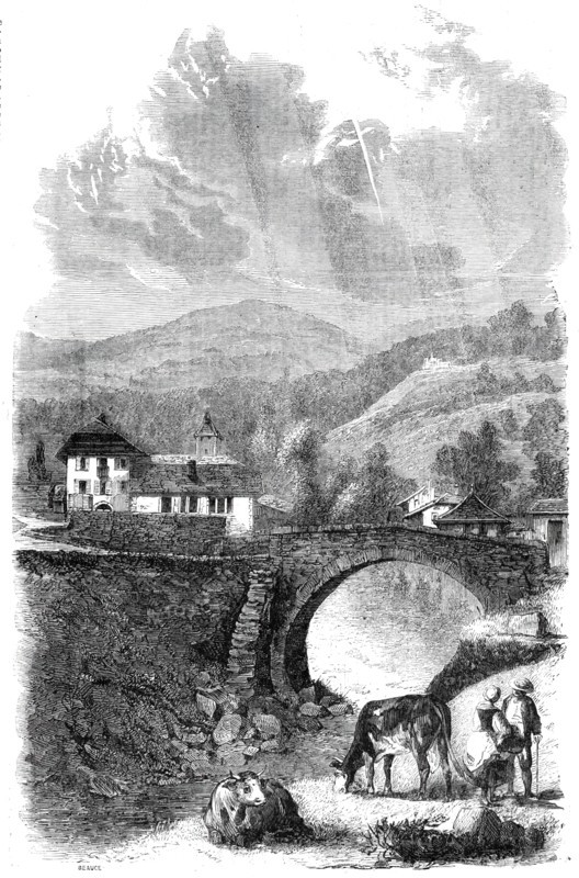 The Village and Bridge of Sallenches, Savoy, 1860. Creator: Jean Adolphe Beauce.