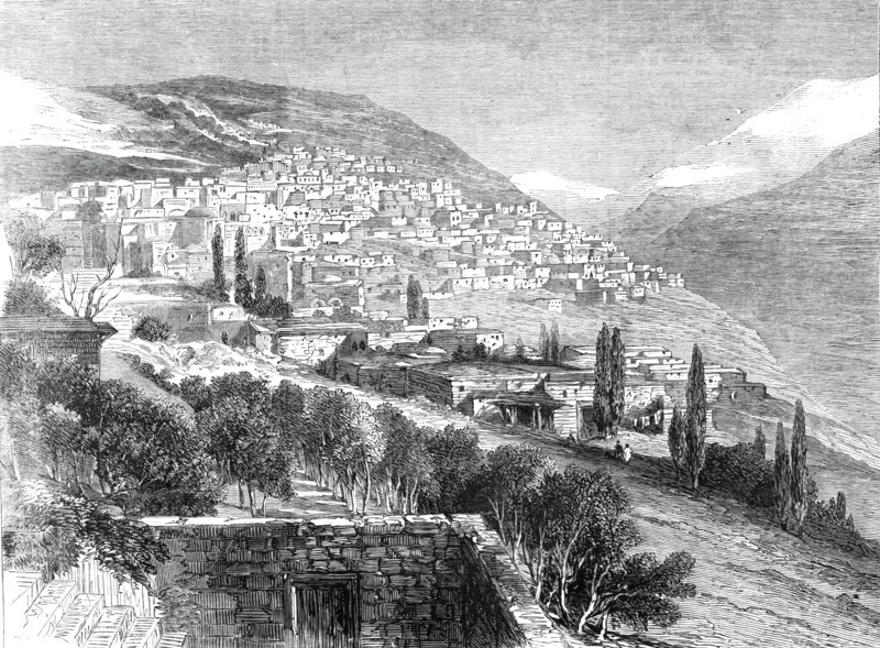 Deir-el-Kamr, on the southern side of Mount Lebanon, lately destroyed by the Druses, 1860. Creator: Unknown.
