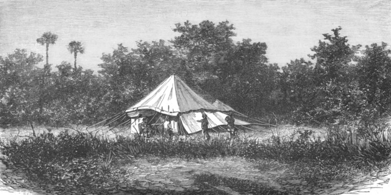 ''Sportsman's Tent in India; Notes on the Indian Wolf, "Canis Pallipes."', 1875. Creator: Charles Horne.