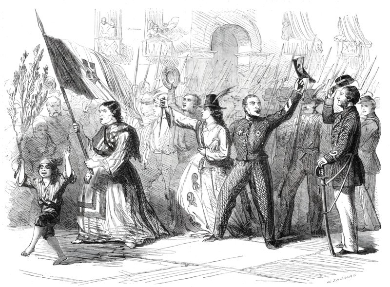 The Revolution in Naples - street scene in Naples the day after the arrival of Garibaldi..., 1860. Creator: W Thomas.