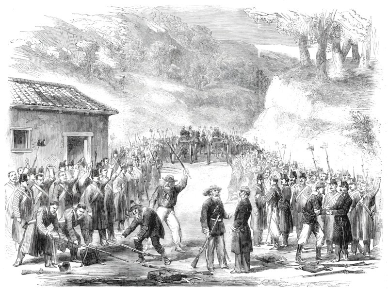 Surrender of the Neapolitan troops at Soveria, Calabria..., 1860. Creator: Unknown.