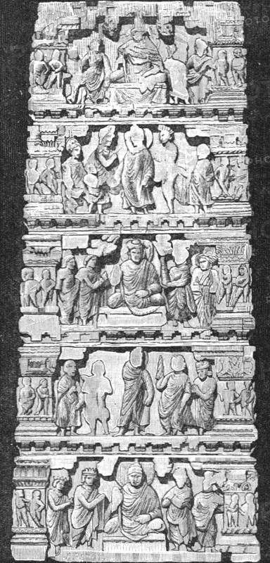 'Bas-relief from an Indian Temple; Notes on the Ancient Temples of India', 1875. Creator: Unknown.