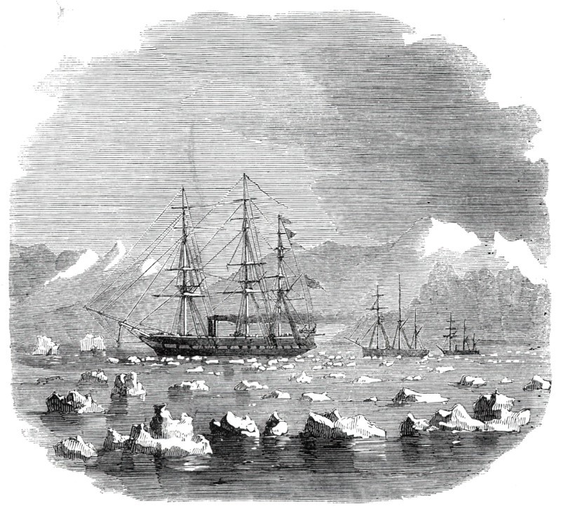 H.M.S. "Termagant" convoying the gun-boats "Grappler" and "Forward" through the Straits..., 1860. Creator: Unknown.