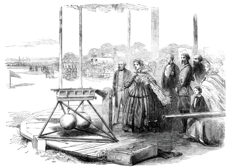 The Great Rifle-shooting Match on Wimbledon Common - Her Majesty firing the first shot, 1860. Creator: Unknown.