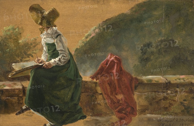 Princess Caroline Amalie Sketching in Naples. Study, 1820. Creator: Johan Christian Dahl.