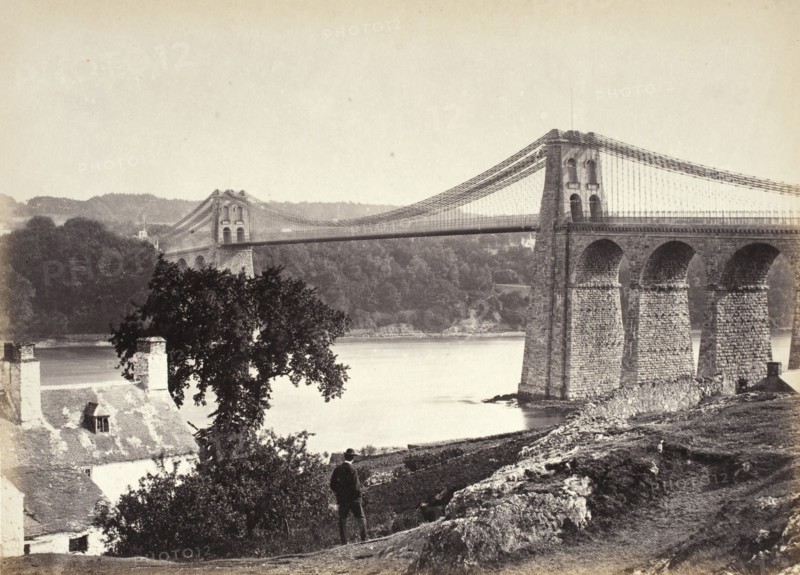 Bangor, Suspension Bridge, From Anglesey (254), Printed 1860 circa. Creator: Francis Bedford.