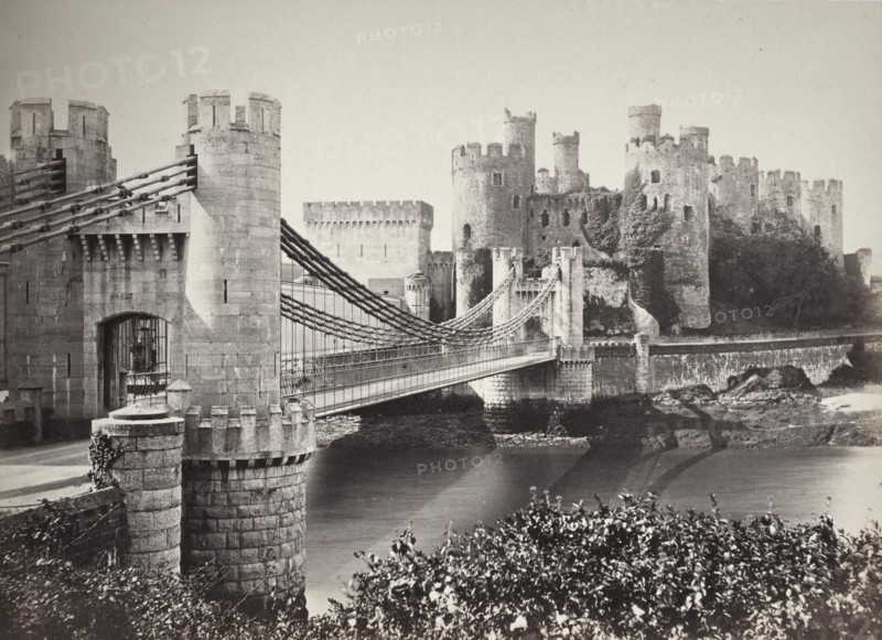 Conway Castle & Suspension Bridge From The Island (687), Printed c.1860. Creator: Francis Bedford.