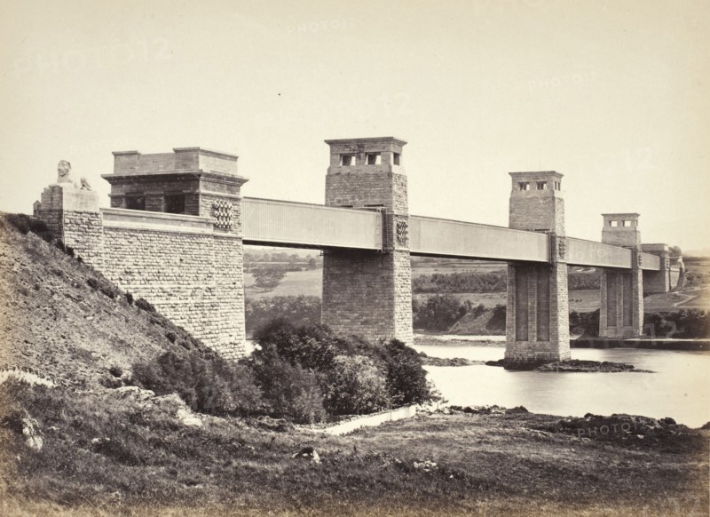 Bangor, The Britannia Bridge, From Anglesey (258), Printed 1860 circa. Creator: Francis Bedford.